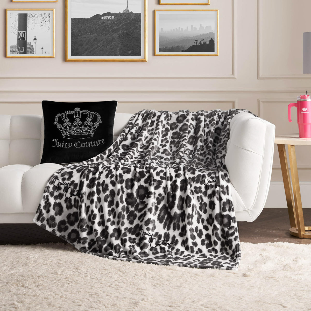 Grey Leopard Print Throw
