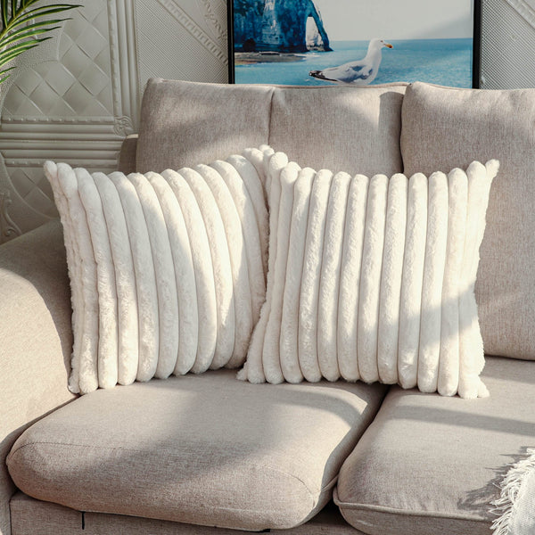 Cream Faux Fur Pillow Cover (Set of 2)