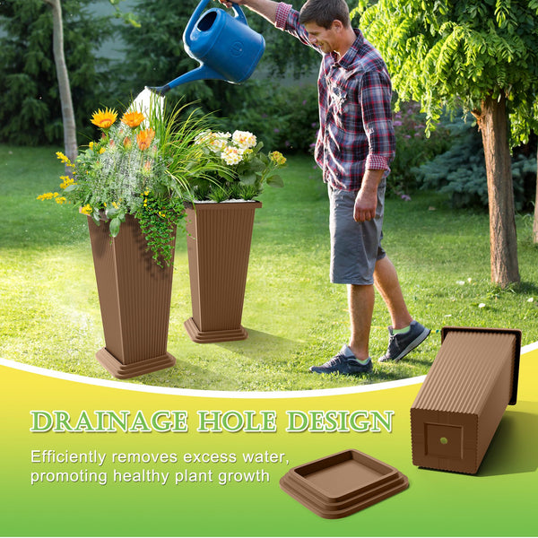Brown Ribbed Planters (Set of 2)