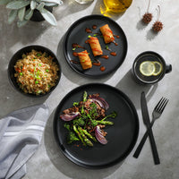 Matte Black Stoneware Dinnerware (Set of 16)