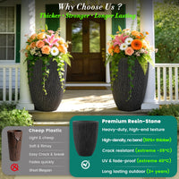 Black Fluted Tall Planters (Set of 2)