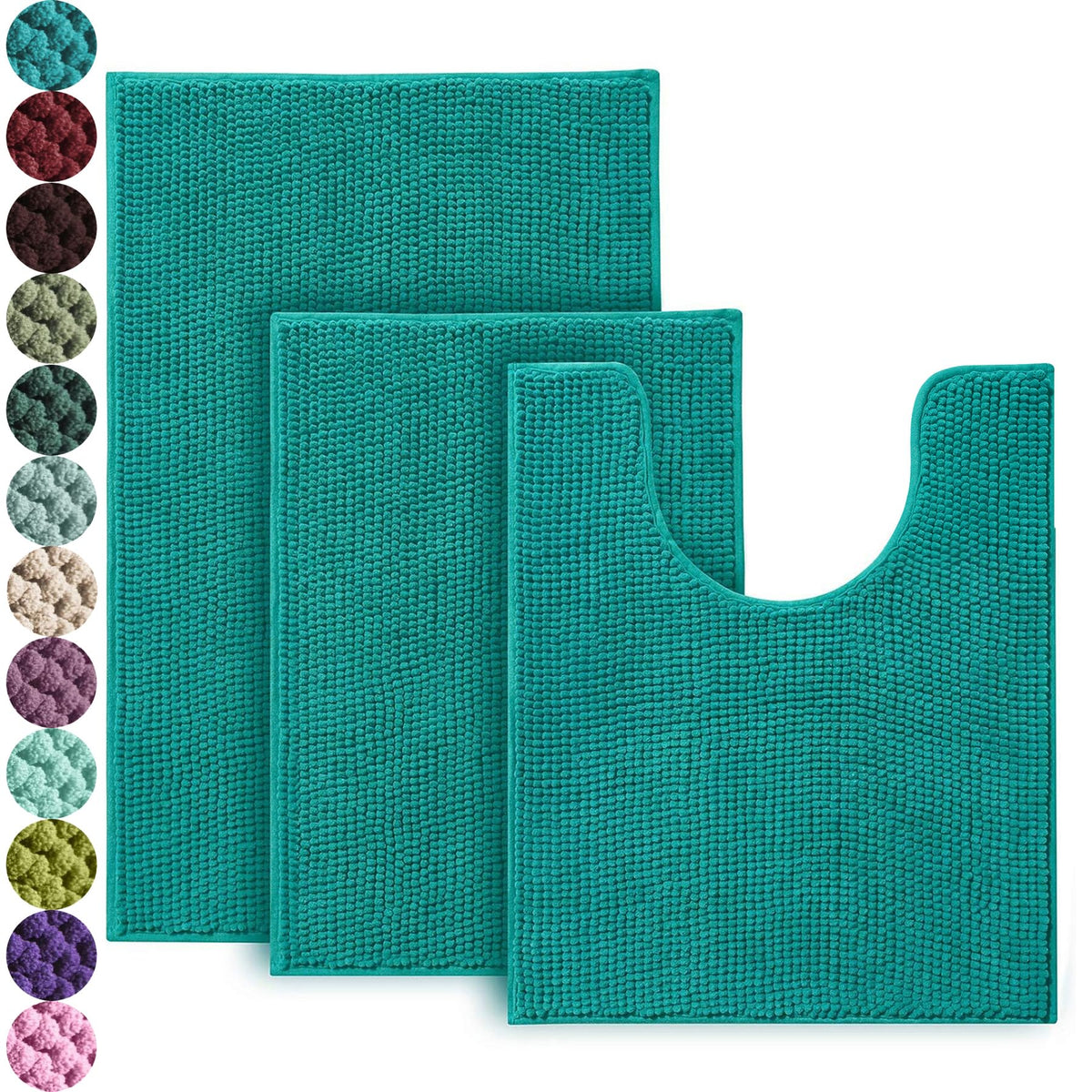 Teal Chenille Bath Mat (Set of 3)