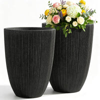 Black Fluted Tall Planters (Set of 2)