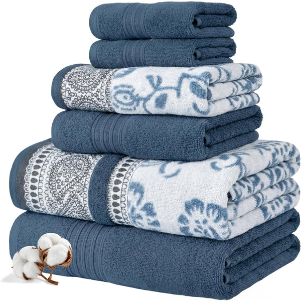 Navy Cotton Towels (Set of 6)