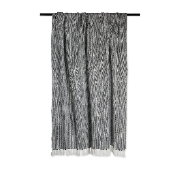 Black Herringbone Cotton Throw