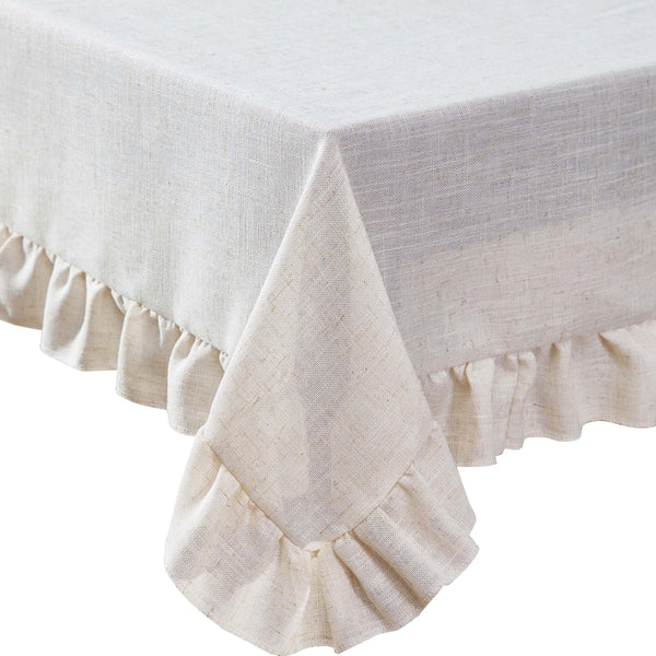 Taupe Ruffled Linen Tablecloth