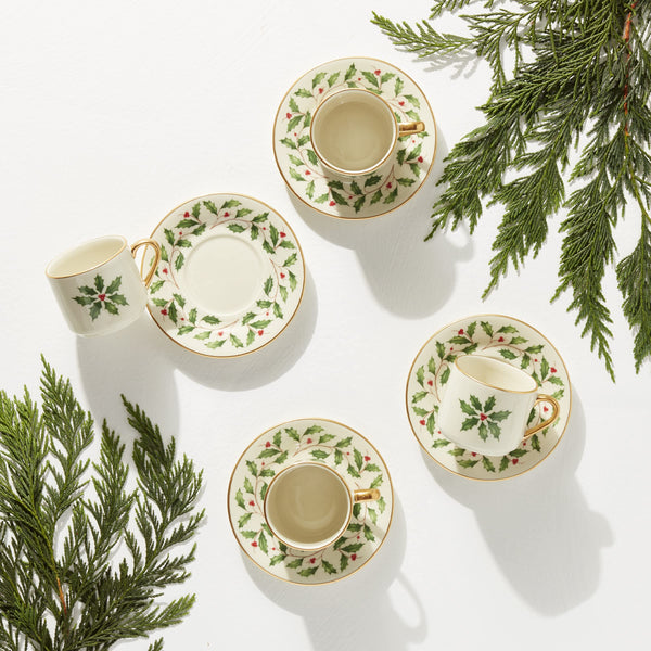 Holiday Espresso Cups & Saucers (Set of 4)