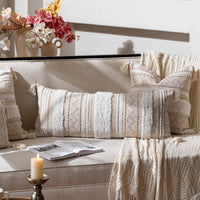 Beige Tufted Lumbar Pillow Cover
