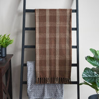 Brown Plaid Fringed Throw