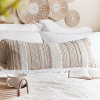 Beige Tufted Lumbar Pillow Cover
