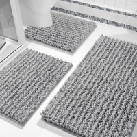 Grey Chenille Bath Rug (Set of 3)