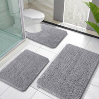 Grey Chenille Bath Mat (Set of 3)