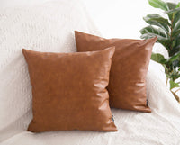 Cognac Faux Leather Pillow Cover (Set of 2)