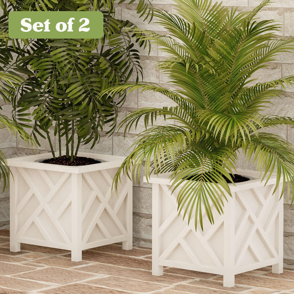 White Lattice Planter Box (Set of 2)