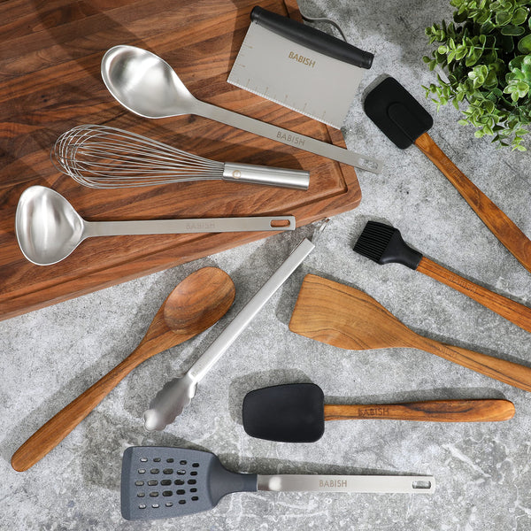Teak & Steel Utensils (Set of 11)